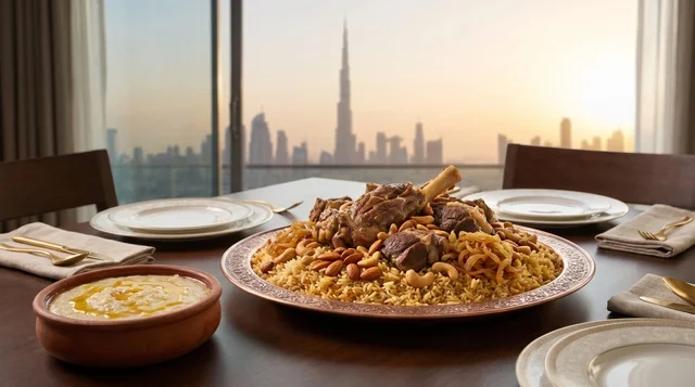 مكبوس إماراتي أفق دبي برج خليفة وقت الغروب