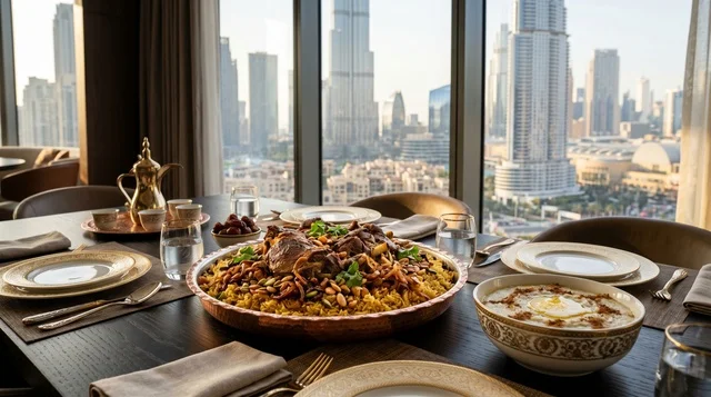 Emirati Machboos Feast Dubai Skyline View
