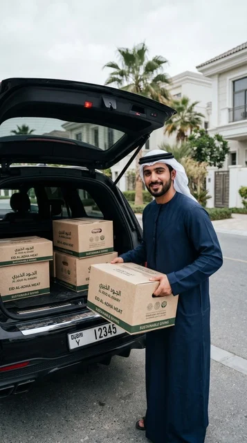 Emirati Man Loading Eid Al Adha Meat Boxes in UAE