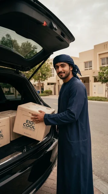 Emirati Man Loading Eid Sacrifice Meat Boxes UAE Emirati Man Loading Eid Sacrifice Meat Boxes UAE