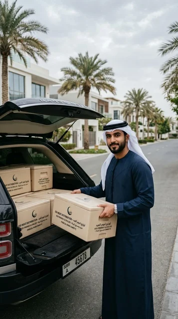 Emirati Man Loading Charity Food Boxes in UAE