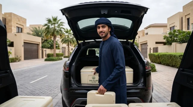 Emirati Man Loading Charity Food Boxes UAE