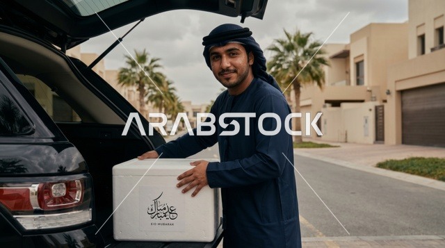 شاب إماراتي يوزع صناديق لحم الأضحية في الإمارات