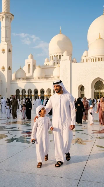 Emirati Father and Son at Sheikh Zayed Grand Mosque