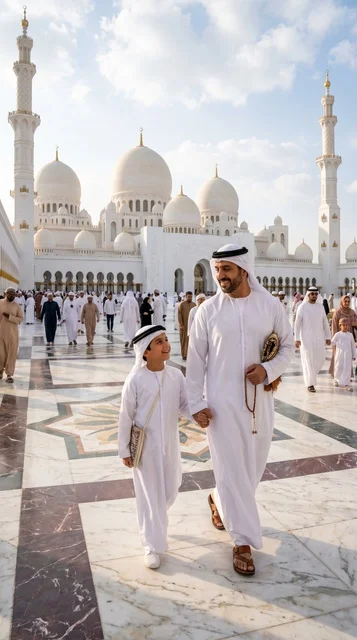 Emirati Father and Son at Sheikh Zayed Grand Mosque