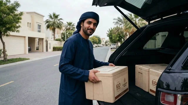 Emirati Man Distributing Eid Sacrifice Meat in UAE