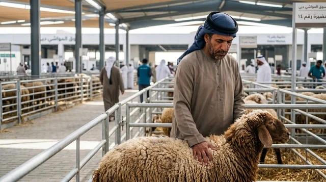 رجل إماراتي في سوق مواشي دبي لشراء أضحية العيد