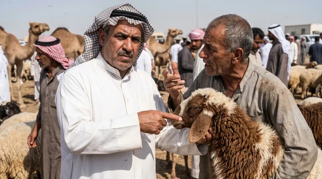 مفاوضات بيع وشراء الأغنام في سوق المواشي بالكويت