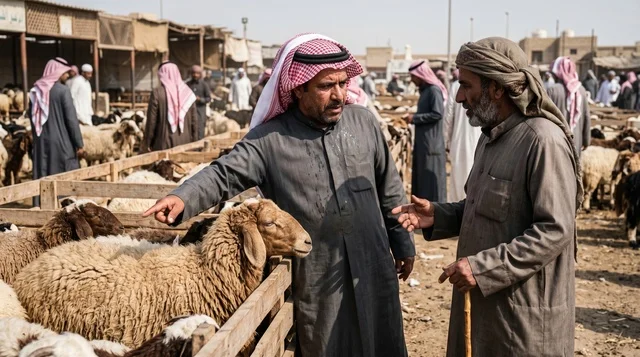 Kuwaiti Buyer and Vendor at Livestock Sheep Market