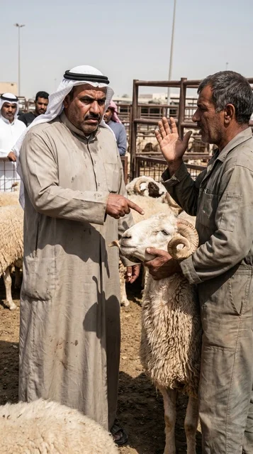 Kuwaiti Buyer and Seller Negotiating at Sheep Market