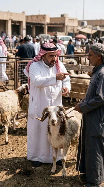 Kuwaiti Buyer and Seller Negotiating at Sheep Market