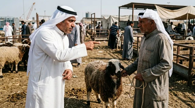 مفاوضات رجال كويتيين في سوق الغنم الشعبي