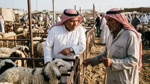 مفاوضات البيع والشراء في سوق الغنم الكويتي