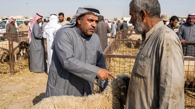 Kuwaiti Man Negotiating Price at Sheep Market