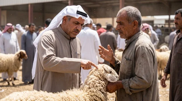 Kuwaiti Buyer and Seller Negotiating at Sheep Market