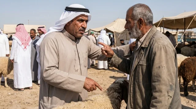 Kuwaiti Buyer and Vendor Negotiating at Sheep Market