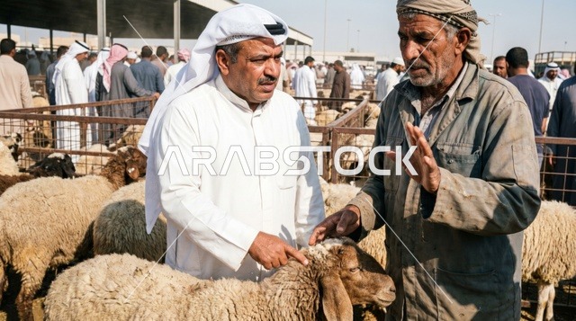 رجل كويتي يتفاوض على شراء الأغنام في السوق