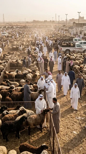 سوق الري للمواشي الكويت حظائر الأغنام والازدحام قبل العيد سوق الري للمواشي الكويت حظائر الأغنام والازدحام قبل العيد