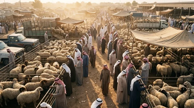 سوق الري للمواشي في الكويت وحظائر الأغنام قبل العيد