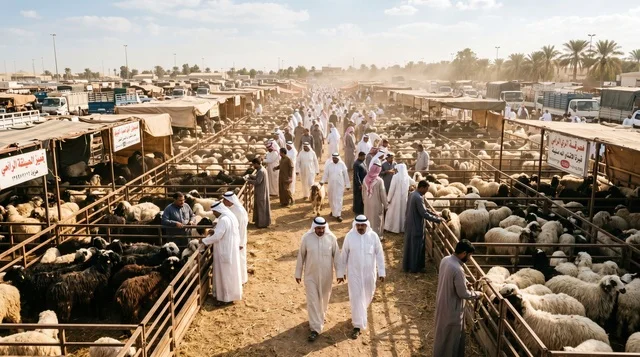 سوق الري للمواشي في الكويت وحظائر الأغنام قبل العيد