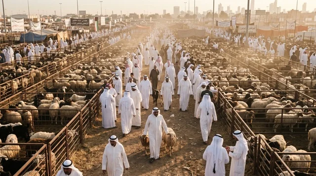 Al-Rai Kuwait Livestock Market Sheep Pens Crowded