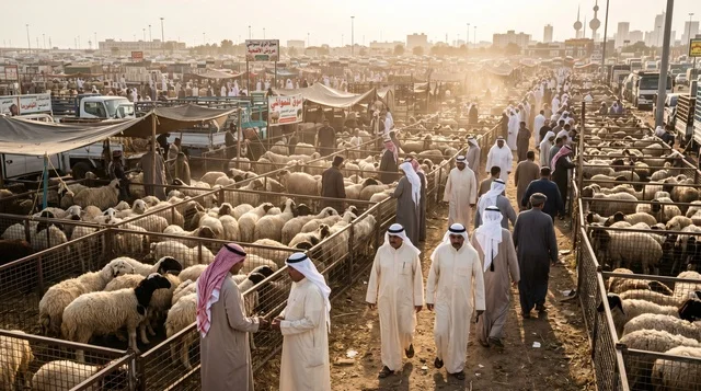 سوق الري للمواشي في الكويت وحظائر الأغنام