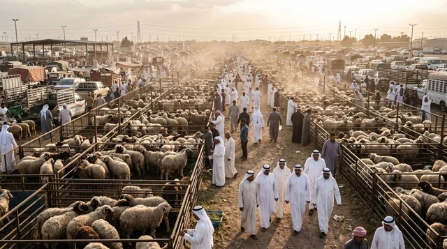 سوق الري للمواشي في الكويت حظائر الأغنام والازدحام سوق الري للمواشي في الكويت حظائر الأغنام والازدحام