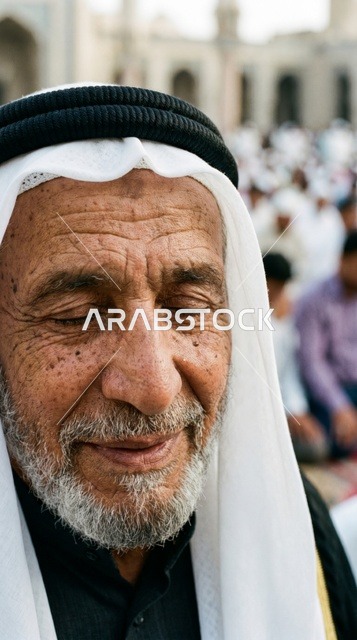رجل كويتي مسن يغمره الخشوع في صلاة العيد