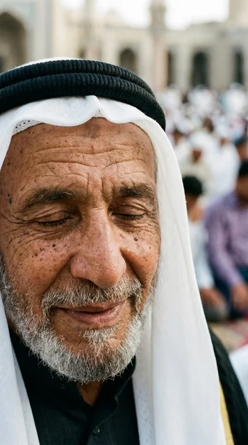 رجل كويتي مسن يغمره الخشوع في صلاة العيد