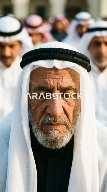 رجل كويتي مسن يصلي بخشوع في صلاة العيد