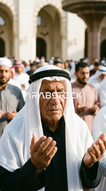 مسن كويتي يصلي بخشوع في صلاة العيد