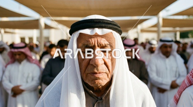 صلاة العيد لوجه رجل كويتي مسن بخشوع