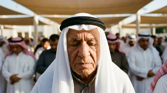 صلاة العيد لوجه رجل كويتي مسن بخشوع