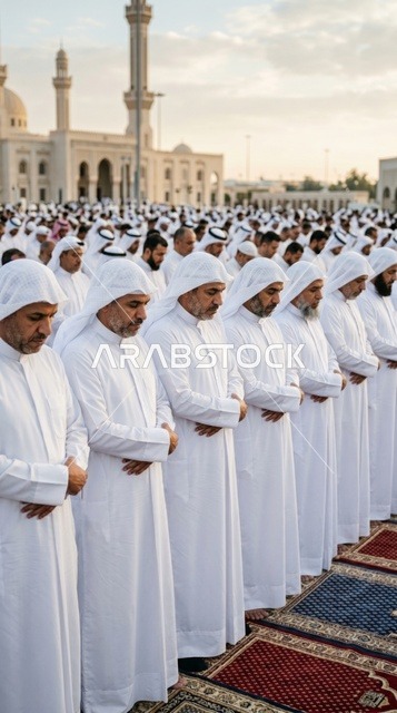 رجال يؤدون صلاة العيد في الكويت بساحة المسجد