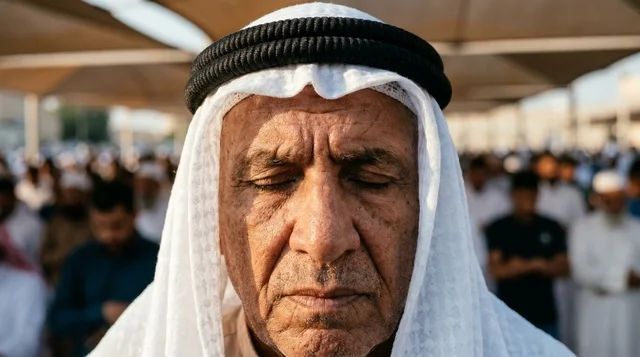 Elderly Kuwaiti Man Praying Eid Closeup Portrait
