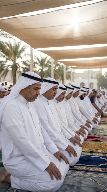 Kuwaiti Men Performing Eid Prayer in Traditional Dress Kuwaiti Men Performing Eid Prayer in Traditional Dress
