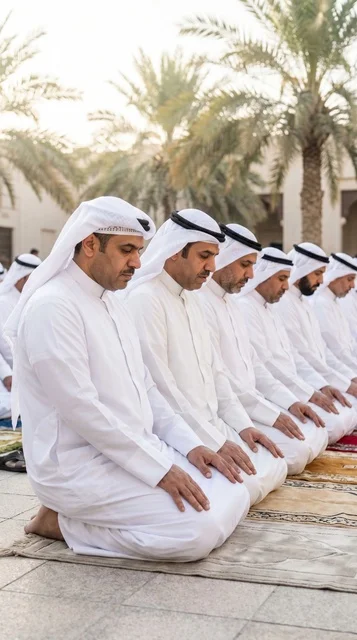 رجال كويتيون يؤدون صلاة العيد في الخارج