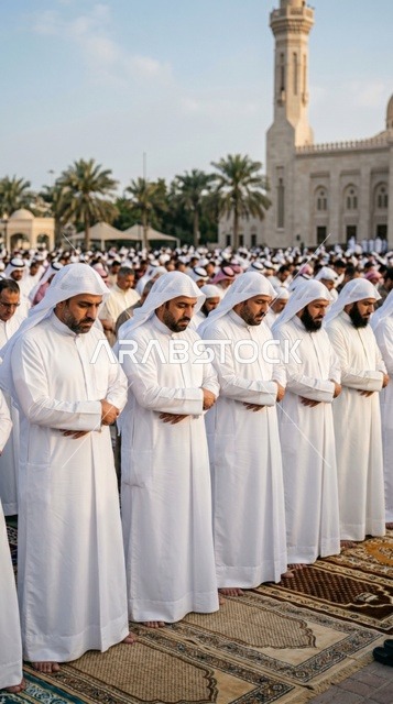 رجال كويتيون يؤدون صلاة العيد في المسجد