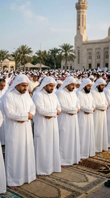 رجال كويتيون يؤدون صلاة العيد في المسجد