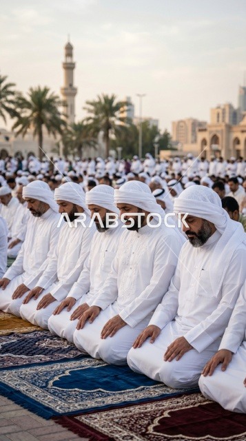 صلاة العيد للرجال بالزي الكويتي التقليدي