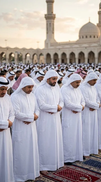 رجال كويتيون يؤدون صلاة العيد في المسجد