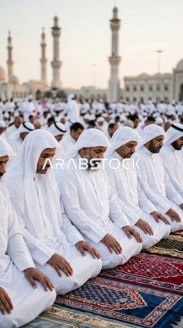 رجال كويتيون يؤدون صلاة العيد في المسجد