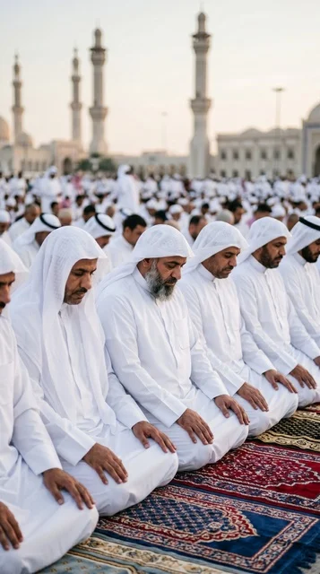 رجال كويتيون يؤدون صلاة العيد في المسجد