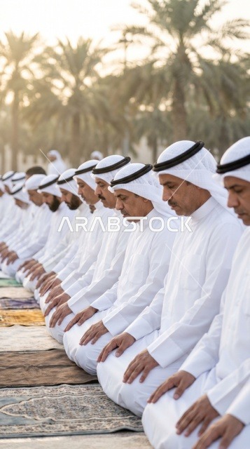 رجال كويتيون يؤدون صلاة العيد بالزي التقليدي