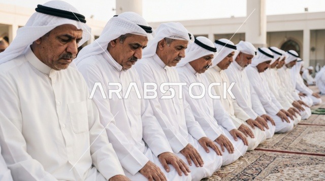 رجال كويتيون يؤدون صلاة العيد في صفوف المسجد
