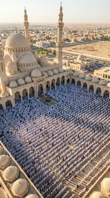 Aerial View of Eid Prayer at Kuwait Grand Mosque