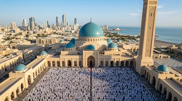 Grand Mosque Kuwait Eid Prayer Aerial View