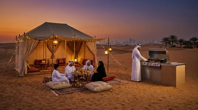 Emirati Family Grilling at Dubai Luxury Desert Camp