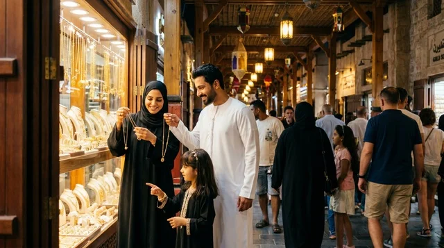 Emirati Family Shopping Jewelry at Dubai Gold Souk