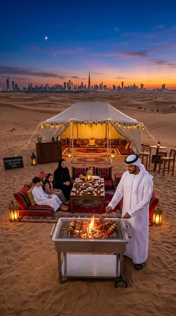 Emirati Family Dubai Desert Glamping Barbecue Emirati Family Dubai Desert Glamping Barbecue